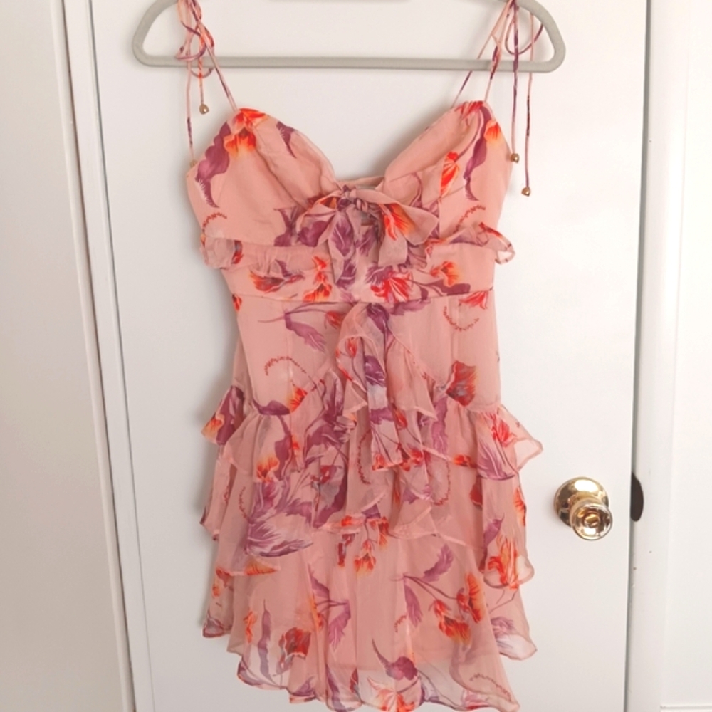 Hello Molly Pink Floral Ruffle Mini Dress